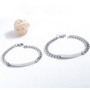 Factory Wholesale Stainless Steel Silver Jewelry Fashion <b>Engraved</b> Custom Bar Blank Chain Couple Bracelet - Product Image 5