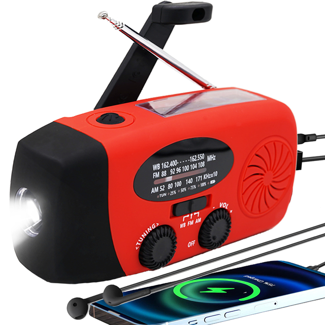 2025 Newest Alertsync 6000mah Portable Emergency Hand Crank Solar Radio AM/FM NOAA With SOS Alarm, 4 Modes Flashlight for Home