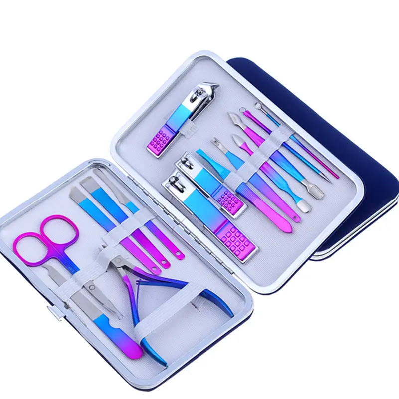High Quality 7-15PCS/Set Stainless Steel Rainbow Colorful Nail Clipper Nipper Care Set Manicure Tool Set for Remover Dead Skin
