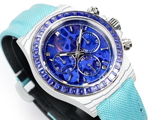Montre mécanique sportive étanche pour plongeur, avec alarme, cadran à aiguilles, pierre précieuse diamant bleu, carbone blanc de haute qualité, 40 mm - Product Image 4