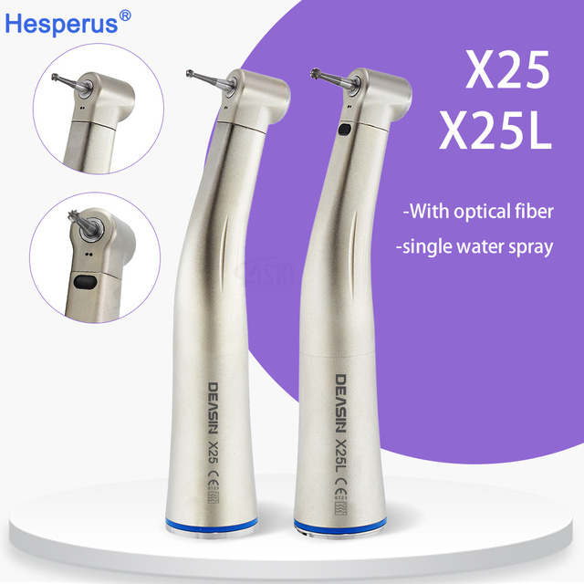 X25/X25L Dental 1:1 Contra Angle Blue Ring Low Speed Handpiece With/without LED Ratio Fiber Optic Air Turbine Dental Tools