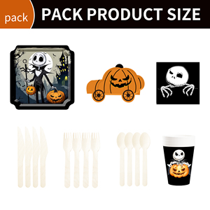 DAMAI Customized Halloween Theme Party Supplies with Skull and Pumpkin Disposable Party Paper Plates Napkins Party Tableware Set - Product Image 6