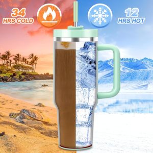 Mug isotherme en acier inoxydable personnalisé avec logo 2026, gobelet de voyage pour aventurier de 40 oz avec paille et poignée - Product Image 3