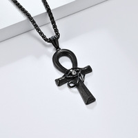 Liontin Kalung Baja Anti Karat Berlapis Emas Salib Ankh Mata Horus Mesir Kuno Perhiasan Fashion untuk Pria Grosir Religius