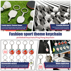 Nouveau porte-clés de tennis de table à la mode, alliage de zinc, sublimation, logo personnalisé, porte-clés en métal de ping-pong, porte-clés de raquette, cadeaux sportifs - Product Image 3