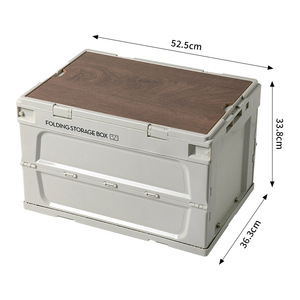Foldable <b>Storage</b> <b>Box</b> With Wooden Lid For Outdoor <b>Camping</b> And Car Trunk Use - Product Image 4