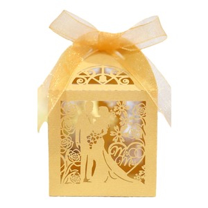Hollow Mr & Mrs <b>Wedding</b> Candy Boxes, Floral Bride Groom Paper Favor Gift Boxes with <b>Ribbon</b> for <b>Wedding</b> Guest Chocolate Packaging - Product Image 5