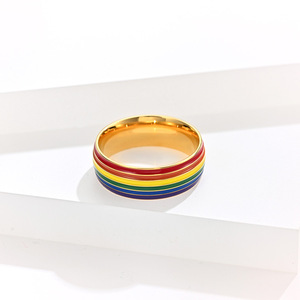 Anéis De Aço Inoxidável Das Mulheres Coloridas Do Arco-íris Anéis De Orgulho <span class=keywords><strong>Gay</strong></span> Banhado A Ouro Anéis De Orgulho LGBTS Geométricos para Mulheres e Homens - Product Image 4