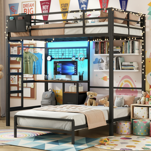 धातु समायोज्य बंक बिस्तर के साथ डेस्क नेतृत्व वाली रोशनी भंडारण अलमारियों और दराज जुड़वां आकार लोफ्ट बिस्तर फ्रेम कोई बॉक्स वसंत की आवश्यकता नहीं है - Product Image 4