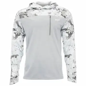 Chemise de pêche à capuche en polyester à manches longues et fermeture éclair avec poche pour hommes - Product Image 1