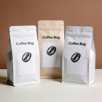 Sachet à café personnalisé imprimé à fond plat, refermable, avec fermeture éclair, réutilisable, en aluminium, pour emballage alimentaire, avec soufflet latéral et valve à fermeture à l'alliage métallique