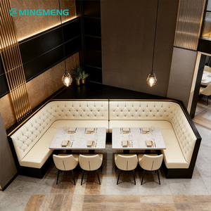 Ensemble de tables et chaises de restaurant, hôtel, café, contemporain et luxueux, avec sièges en métal et cuir, style moderne. - Product Image 4