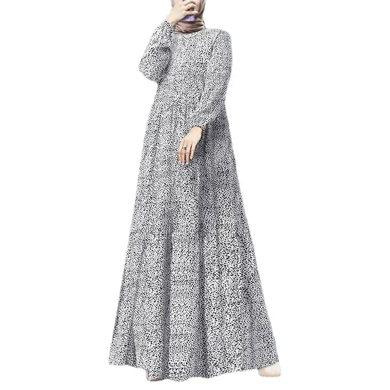 Zuidoost-Azië Dot Lange Mouw Pullover Losse Taille Moslim Jurk Vrouwen Abaya Kaftan Turkse Jurken