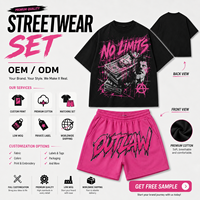 Ensemble 2 pièces homme : T-shirt vintage court délavé à l'acide et short, avec logo personnalisé sérigraphié, style survêtement d'été coupe ample DTG