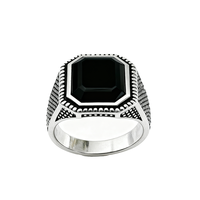 Kaanjewelry Vente en gros Bague artisanale turque en argent 925 plaqué rhodium, design vintage personnalisé, avec agate noire et onyx, thème islamique arabe pour homme