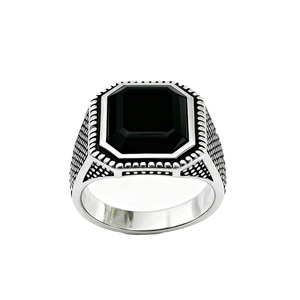 Anello Islamico Arabo Kaanjewelry in <span class=keywords><strong>Argento</strong></span> 925 Placcato Rodio con Agata Nera Turca Fatto a Mano - Product Image 5