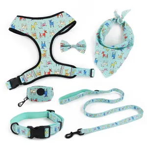 Oem Custom Designer Soft Padded Sublimation Patterns Pet Supplies Dog Leash Set Pet Neoprene Neck Adjustable Dog Harness