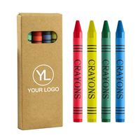 Ensemble de 4 crayons de cire miniatures portables avec logo personnalisé, couleurs assorties, boîte en papier kraft pour kits de bienvenue scolaires