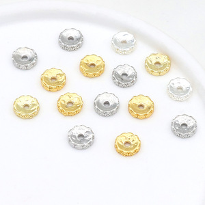 Color-preserving 18K gold-plated concave diamond ring <b>copper</b> coin round spacer beads beaded <b>bracelet</b> necklace DIY accessories - Product Image 4