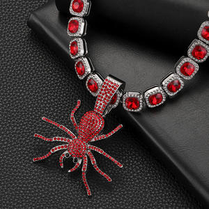 NL2114 Juego de Joyería con Cadena Cubana de Plata con Incrustaciones de Diamantes de Imitación Rojos <span class=keywords><strong>Araña</strong></span> para <span class=keywords><strong>Hombre</strong></span> y Mujer - Product Image 4