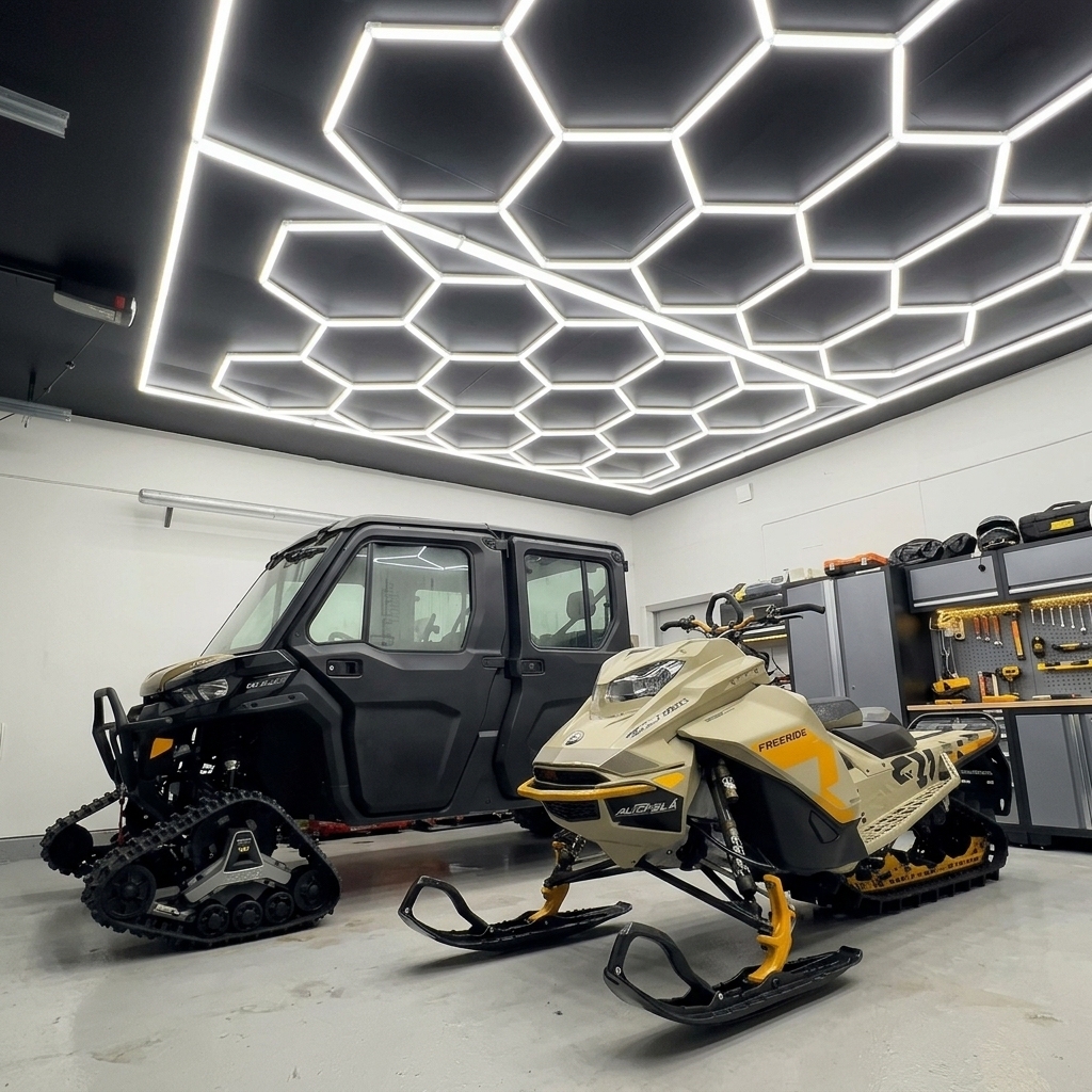 Dimmable 534W Honeycomb Ceiling LED Lights 14 Grid System Hexagon Work Lamp for Car Workshop and Garage