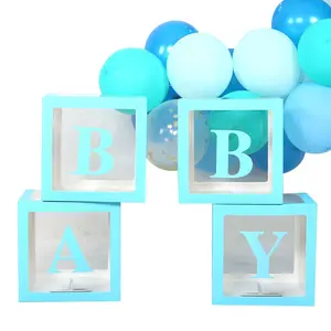 新款4pcs透明气球盒，适合女孩或男孩婴儿淋浴婴儿生日个性化定制字母气球盒