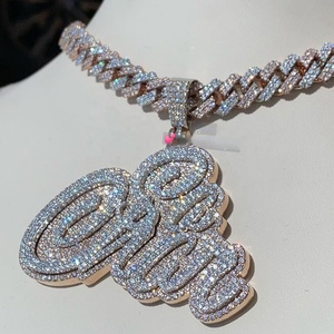 Tùy Chỉnh Tên Ban Đầu Mặt Dây Chuyền Với Đầy Đủ Iced out S925 Vvs D Moissanite Kim Cương Thư Chuỗi Vàng Mạ Biểu Tượng Quyến Rũ Cho Nam Giới Phụ Nữ - Product Image 5