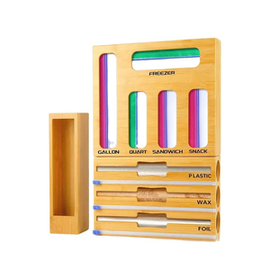 Bamboo Ziplock Bag Storage Organizer For Kitchen Drawer Wood Drawer Organizer For Kitchen Food Bag Holder Dispenser