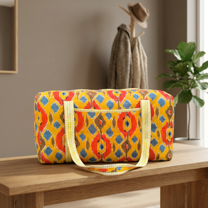 Sac de voyage week-end en tissu coloré avec fermeture éclair, grande capacité, sac de sport jaune, rouge, bleu, matelassé fait main - Product Image 3