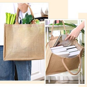 <strong>Wholesale</strong> Cheap 40*35*15CM Natural Linen <strong>Jute</strong> <strong>Tote</strong> Shopping <strong>Bag</strong> with Custom Design and Rope Handle for Gifts - Product Image 5