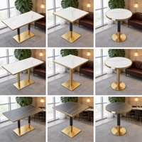 Table à manger en marbre blanc et noir avec base en acier inoxydable doré pour bistro, bar, café, restaurants, utilisation en extérieur
