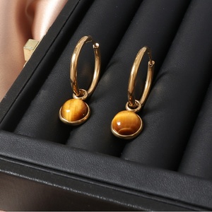 Pendientes colgantes de piedra de nacimiento de acero inoxidable para mujer, impermeables, a la moda, chapados en PVD de 18K, piedra curativa pequeña Natural - Product Image 3