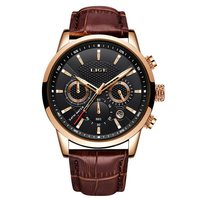 Lige 9866 Herren Business-Uhr Männliche Sport-Wasserdichte Chronograph-Armbanduhr Luxuriöse Casual Leder-Quarzuhr für Männer