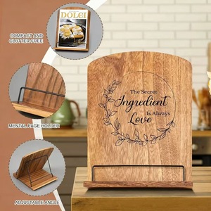 Estante de madera para recetas con soporte metálico para páginas, ángulo ajustable, soporte de exhibición para encimera de cocina, para libros de cocina y menús - Product Image 1