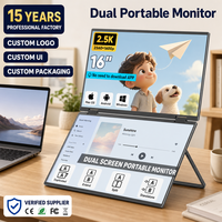 Moniteur portable triple écran 2,5K IPS de 16 pouces avec logo de marque personnalisé ODM, en alliage d'aluminium, rotation automatique par gravité, OEM Type-C