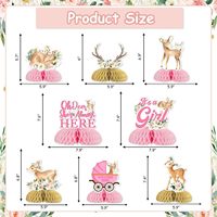 8 Centros de Mesa de Panal de Abeja para Baby Shower con Diseño de Ciervo, Color Rosa, 'Oh Deer, Ya Está Prácticamente Llegando', con 'Es Niña', Centros de Mesa Florales