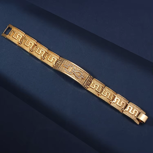 Bracciale Charm Largo in Rame Ecologico Placcato Oro Finto, Gioielli in Oro Sabbiato del Vietnam di Haosen - Product Image 2