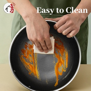 Panela <span class=keywords><strong>Wok</strong></span> Antiaderente de Aço Inoxidável Triplo Revestimento 18/8 Grau Alimentício com Fundo Favo de Mel, Tampa de Vidro e Compatível com Indução – Oferta Imperdível - Product Image 5