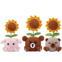Vente en gros de poupées au crochet faites main en forme de tournesols, bouquets de fleurs en pot pour la décoration de la maison, du bureau, des fêtes et comme cadeaux