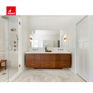 Meuble-lavabo à bas prix finition grain de bois mélaminé Design moderne tache de cerise muscade armoire de salle de bain sous évier comptoir en marbre - Product Image 1