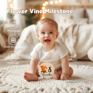 Carte in Legno per Traguardi Mensili <span class=keywords><strong>del</strong></span> Bambino con <span class=keywords><strong>Animali</strong></span> della Foresta, Fette di Legno Rotonde per Servizi Fotografici di Neonati - Opzione Logo Personalizzato - Product Image 3