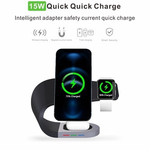 แท่นชาร์จไร้สายแม่เหล็ก 3 in 1 ชาร์จเร็ว 15W สำหรับโทรศัพท์มือถือ พร้อมไฟ LED สำหรับ iPhone/Watch/หูฟัง - Product Image 4