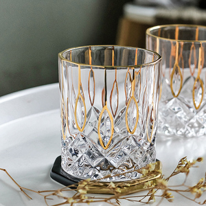 Vasos de Whisky Estilo Antiguo <span class=keywords><strong>con</strong></span> Borde Dorado Hecho a Mano, Juego de Decantador de Whisky y Vino de Lujo, Juego de 7 - Product Image 2