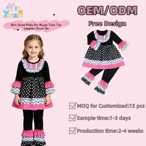 Soft Stretch Knit Girls 2 Piece Outfit Polka <strong>Dot</strong> Chevron Ruffle Tunic Dress and Ruffle Cuff Leggings Breathable <strong>Kids</strong> Daily Wear - Product Image 1