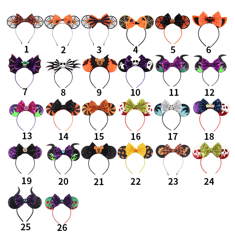 Симпатичные Блестящие повязки для волос в виде тыквы для детской вечеринки костюм для Хэллоуина банты мышь уши повязки на голову аксессуары для волос для девочек