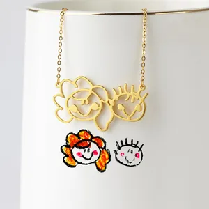 Aangepaste Kinderen Tekening Ketting, Kid 'S Art Kind Kunstwerk Gepersonaliseerde Graffiti Kettingen Custom Uw Ontwerp Naam Logo Sieraden