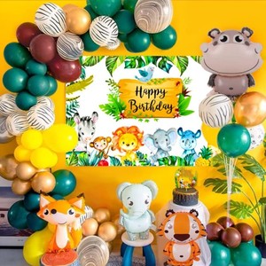 Ballons en latex vintage guirlande arc kit animaux feuille ballons et affiches pour garçon fille 1er 3ème jungle safari décor de fête d'anniversaire - Product Image 1