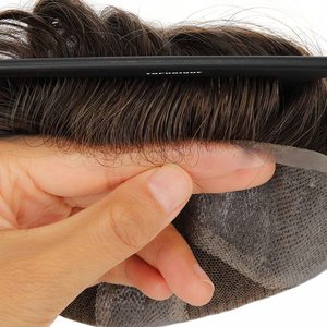 TOPUNIQUE TUL05 Peluca de Cabello Humano Virgen Indio Remy para Hombre, Transpirable, con Línea de Cabello Invisible, con Base de Encaje y Piezas de Piel con Sección Transversal Segura, Ondas Profundas - Product Image 3