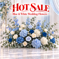 Décoration d'allée de mariage personnalisée en gros, chemin de table floral en soie fait main, fleurs artificielles mixtes bleues et blanches, réutilisable pour cérémonie et banquet