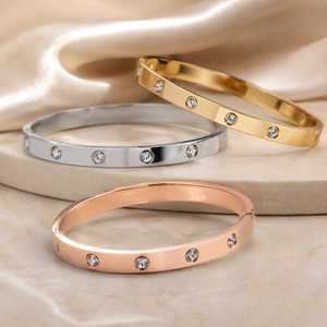 Wholesale 18K Gold Plated Stainless Steel Luxury <b>Crystal</b> Rhinestone Trendy Women's Bangle <b>Bracelet</b> for Anniversary - Product Image 3